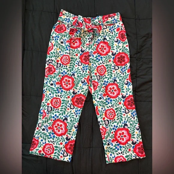 Boden Belted Linen Pant Multi Foliage Womens Size‎ 14